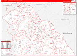 York-Hanover Metro Area Wall Map Red Line Style 2026